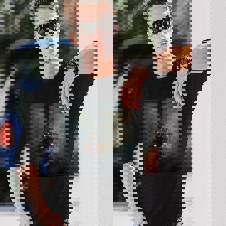 蒸気機関車 鉄道 機関車 ギフト 蒸気機関車 長袖Tシャツ 彼への贈り物