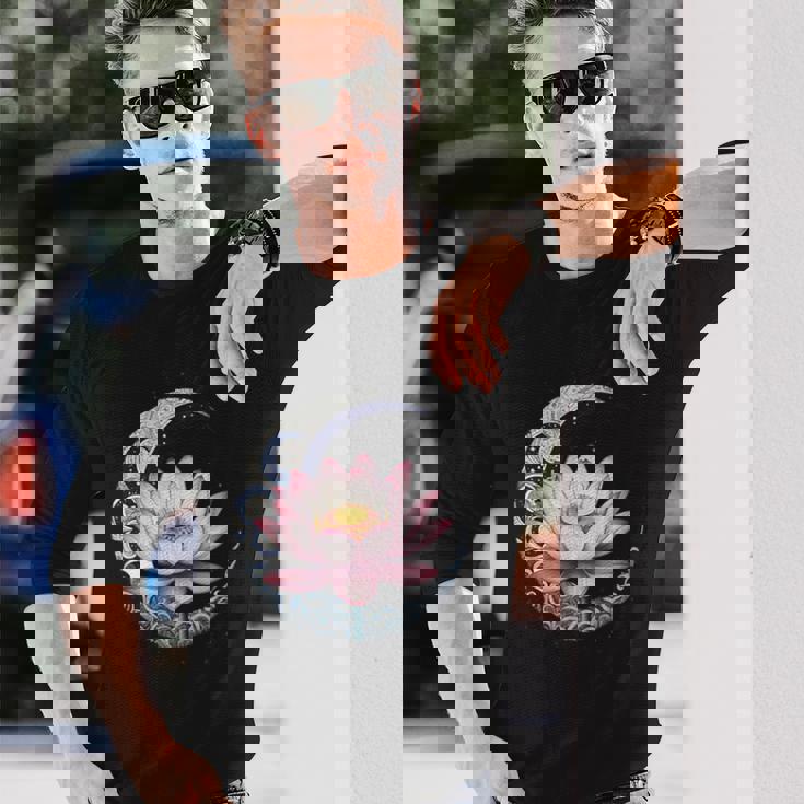 蓮の花 ヨガ 形而上学 長袖Tシャツ 彼への贈り物