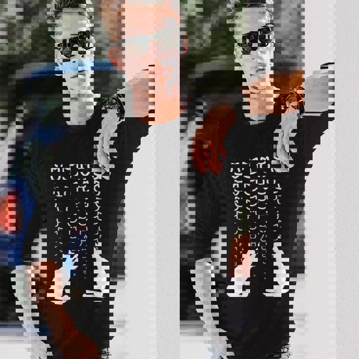 視力検査 猫の視力検査 おもしろ ネコ ねこ動物 シルエット モノトーン 白黒 黒猫 猫好き 猫の飼い主 長袖Tシャツ 彼への贈り物