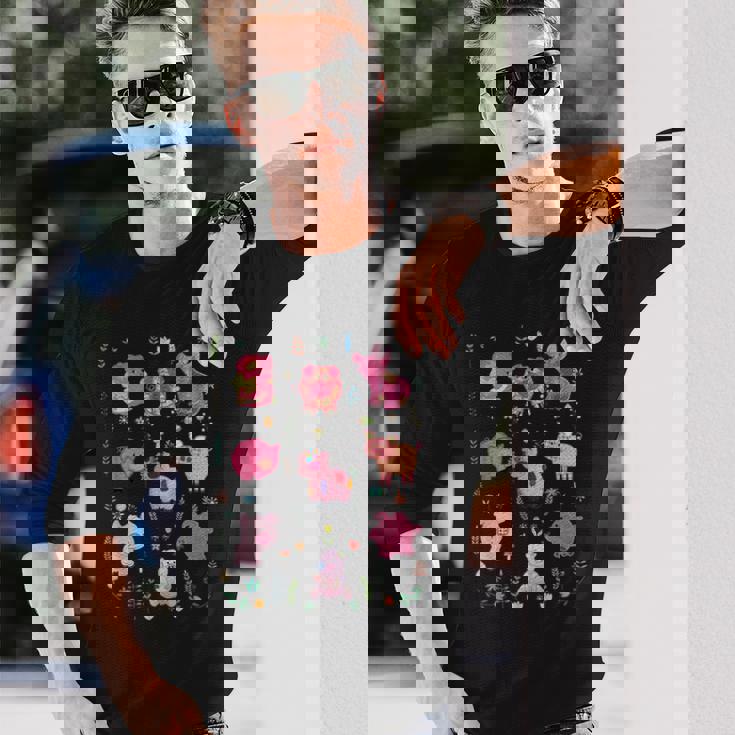 豚のかわいい刺しゅう 豚の恋人 長袖Tシャツ 彼への贈り物