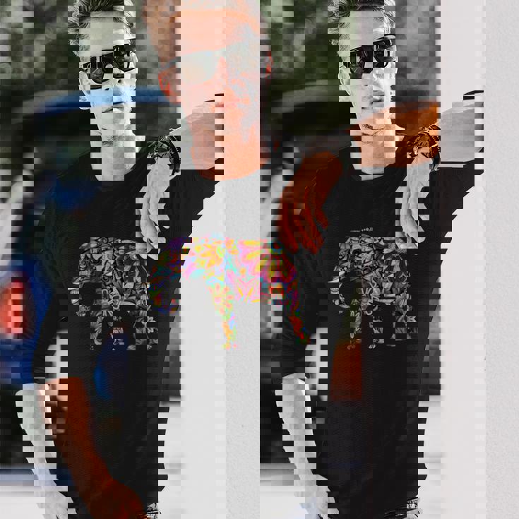 象 カラフル 象 絵画 レディース メンズ 長袖Tシャツ 彼への贈り物