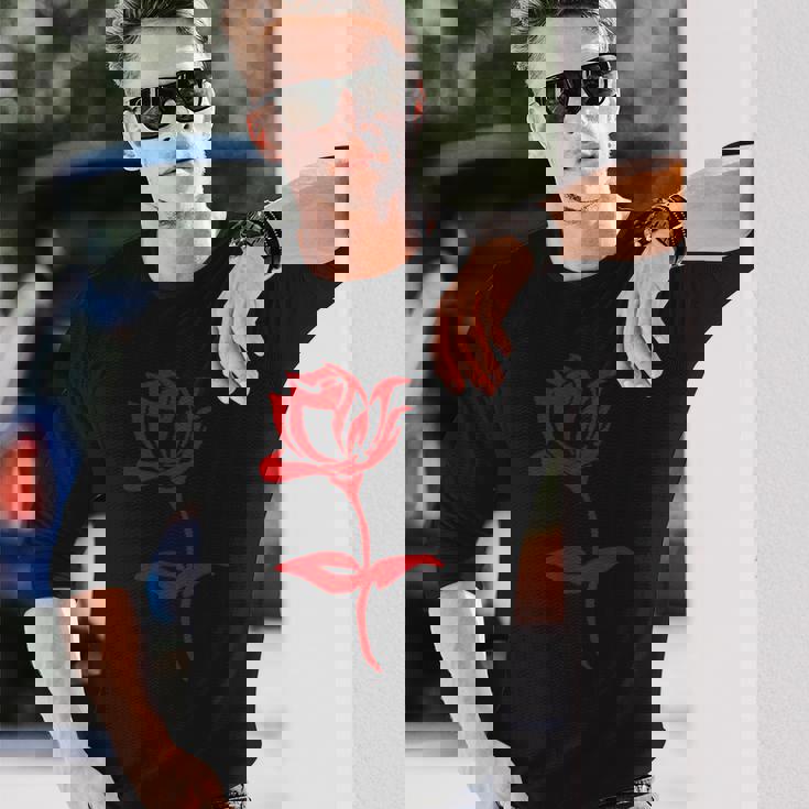 赤いバラ ミニマリスト お絵かき 花 薔薇 恋人 ガーデニング 長袖Tシャツ 彼への贈り物