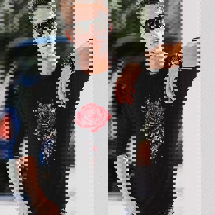 赤いバラ 花 ボタニスト 庭 花 バラ 長袖Tシャツ 彼への贈り物