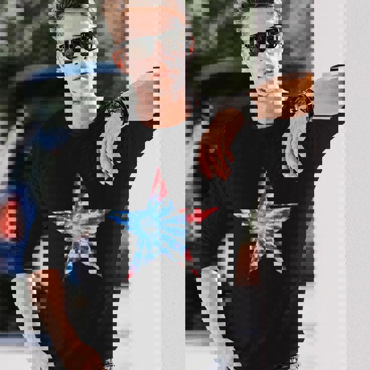 赤白と青 タイダイ 星 長袖Tシャツ 彼への贈り物