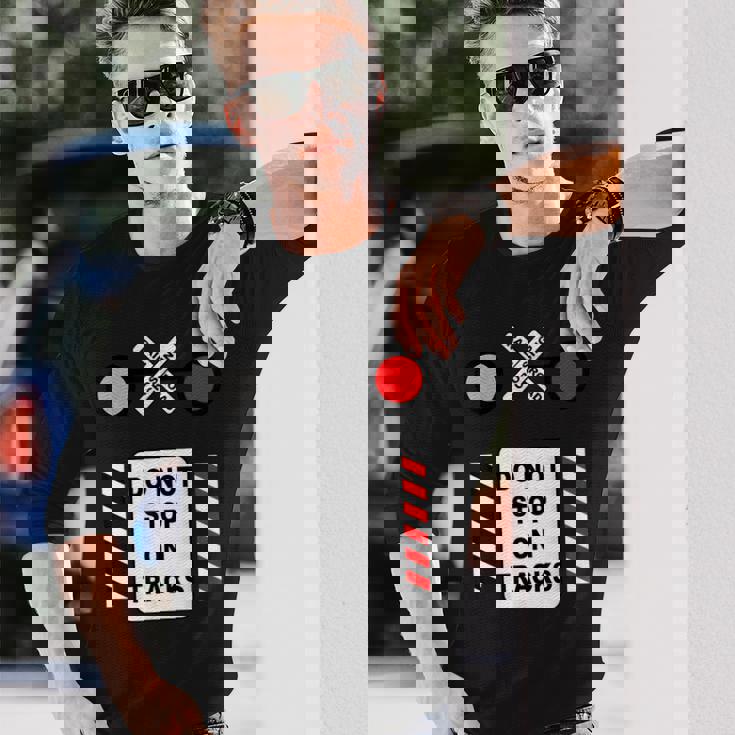 踏切サイン ハロウィン コスチューム 鉄道 電車 長袖Tシャツ 彼への贈り物