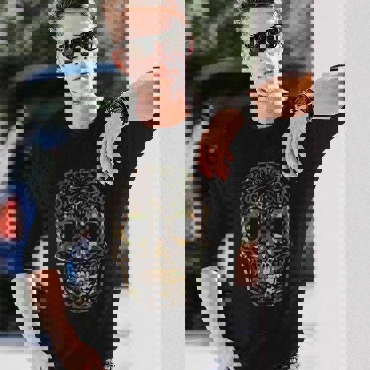 迷彩柄 シュガースカル カラベラ Dia De Muertos メキシカンハロウィン 長袖Tシャツ 彼への贈り物