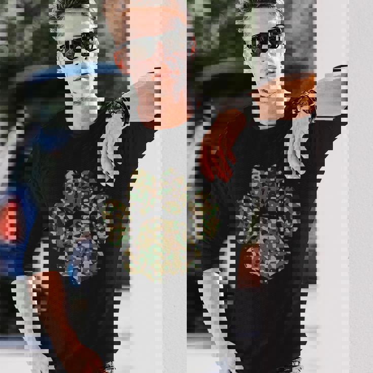 迷彩犬の足跡プリント アーミー犬 父親 長袖Tシャツ 彼への贈り物