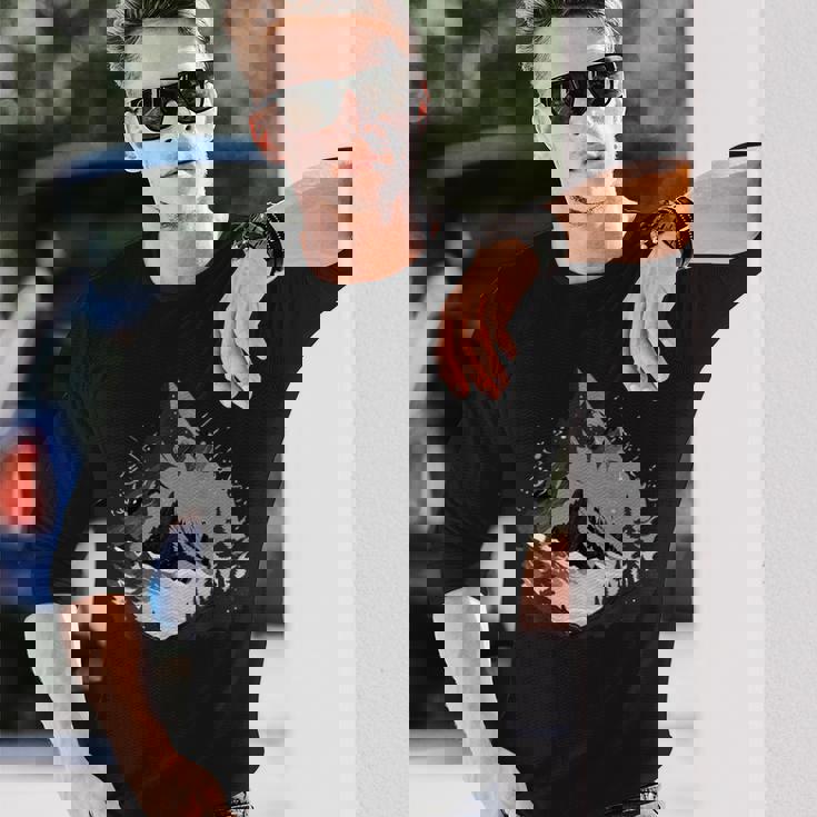 野生動物 自然 ハイキング ハイカー 森林 反射 山 長袖Tシャツ 彼への贈り物