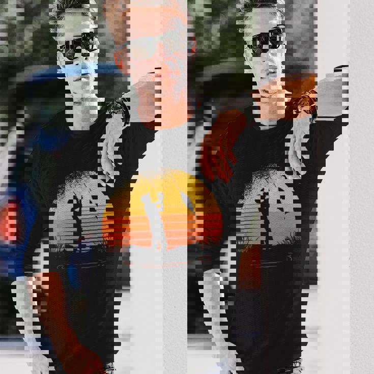 釣り人日没漁師釣り竿 長袖Tシャツ 彼への贈り物