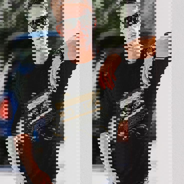 鉛筆巻き戻し付きレトロカセットテープ 長袖Tシャツ 彼への贈り物