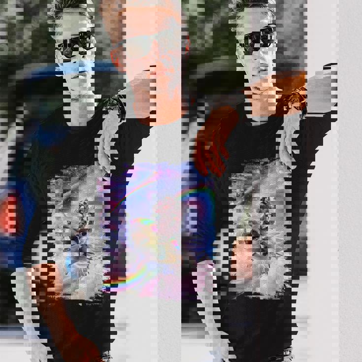 銀河 宇宙飛行士 猫 乗馬 虹 シャーク 長袖Tシャツ 彼への贈り物