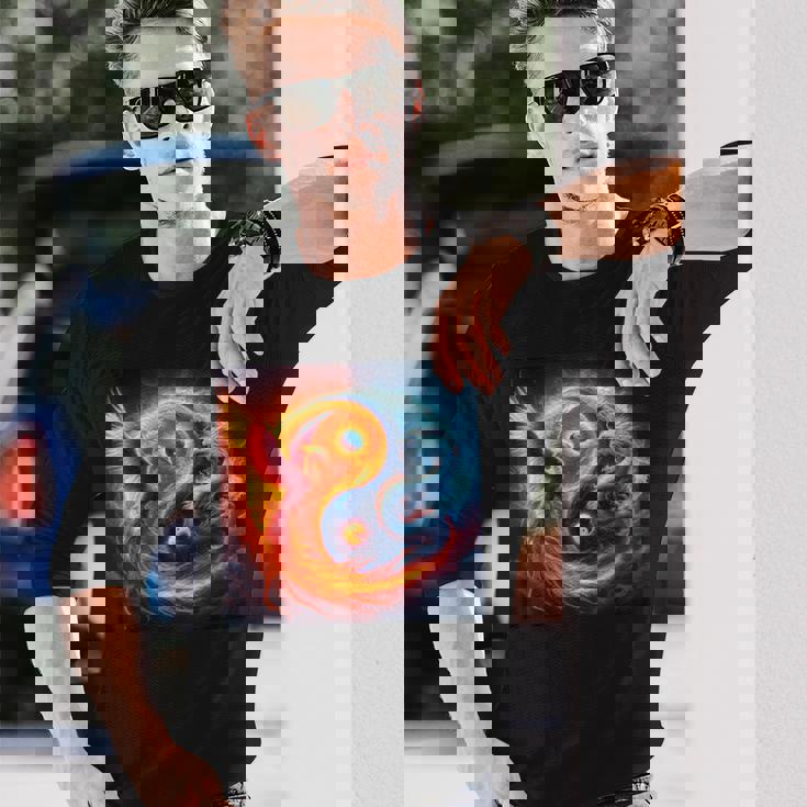 陰陽鳳凰と日本龍 長袖Tシャツ 彼への贈り物