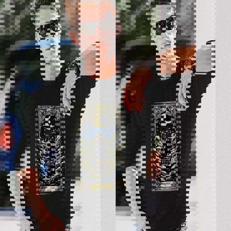 隠者タロットカード 箱に入った猫 神秘的なかわいい猫のタロットカード 長袖Tシャツ 彼への贈り物