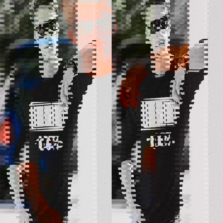 電池【100】バッテリー おもしろ 面白い ギャグ ネタ ウケ狙い 笑える ユーモア お笑い 個性的な 長袖Tシャツ 彼への贈り物