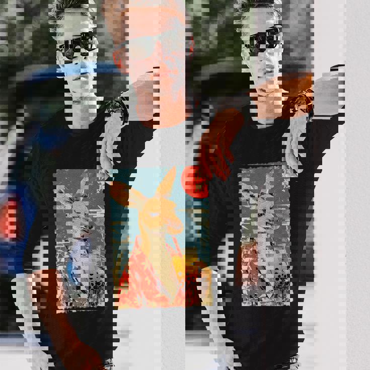 面白い バブル ボバ ティー かわいい 日本人 かわいい アニメ カンガルー。 長袖Tシャツ 彼への贈り物