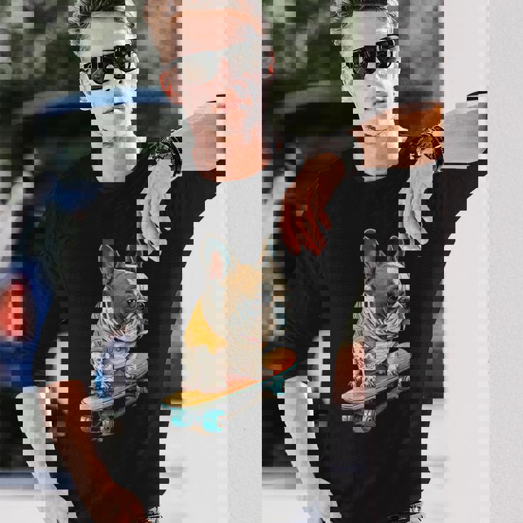 面白い フレンチブルドッグ スケートボード スケーター 犬 イングリッシュドッグ 長袖Tシャツ 彼への贈り物