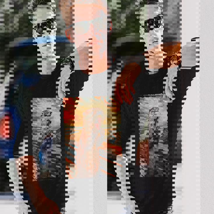 面白い レトロ ムンク 悲鳴 芸術的 絵画 パロディ カワウソ 恋人 長袖Tシャツ 彼への贈り物