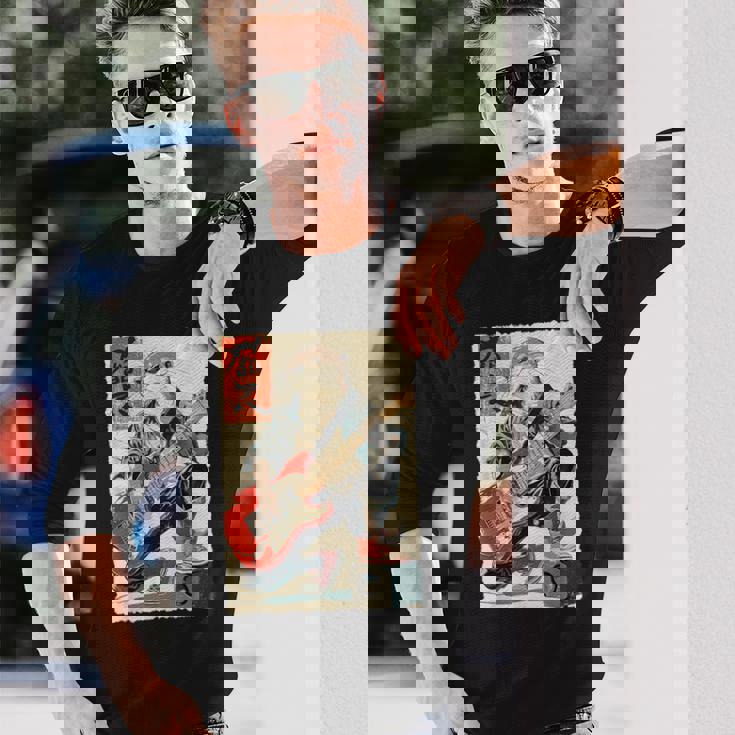 面白い 漫画 アニメ 日本美術 カワウソ ギターを弾く ロック 長袖Tシャツ 彼への贈り物