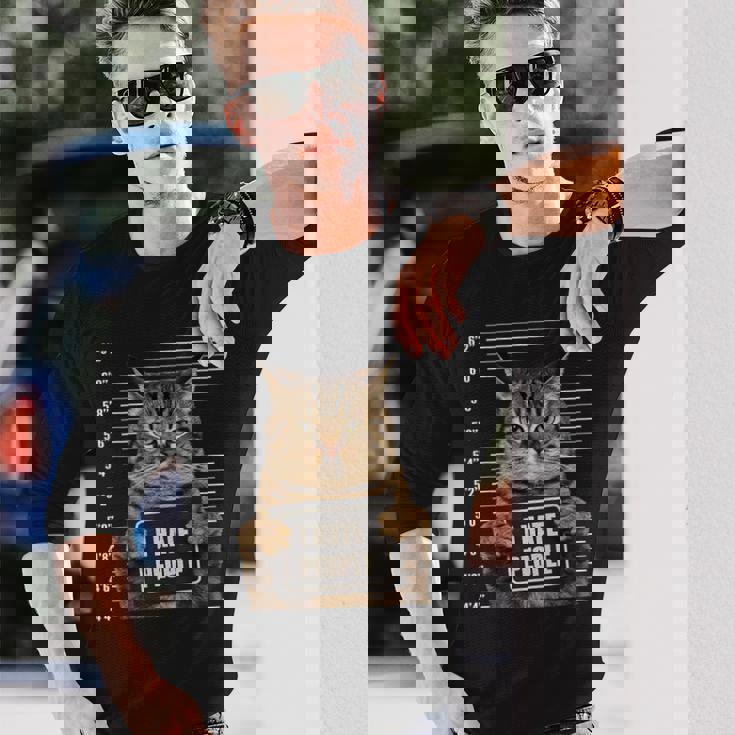 面白い 逮捕された犯罪者猫 マグショット I Hate People Cat Lover 長袖Tシャツ 彼への贈り物