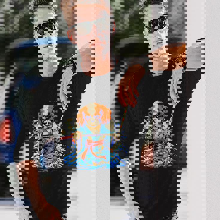 面白いtシャツ キャバリア 浮世絵 イヌ わんこ メンズ 犬好き グッズ おもしろ 面白い 服 ネタ わんこ 長袖Tシャツ 彼への贈り物