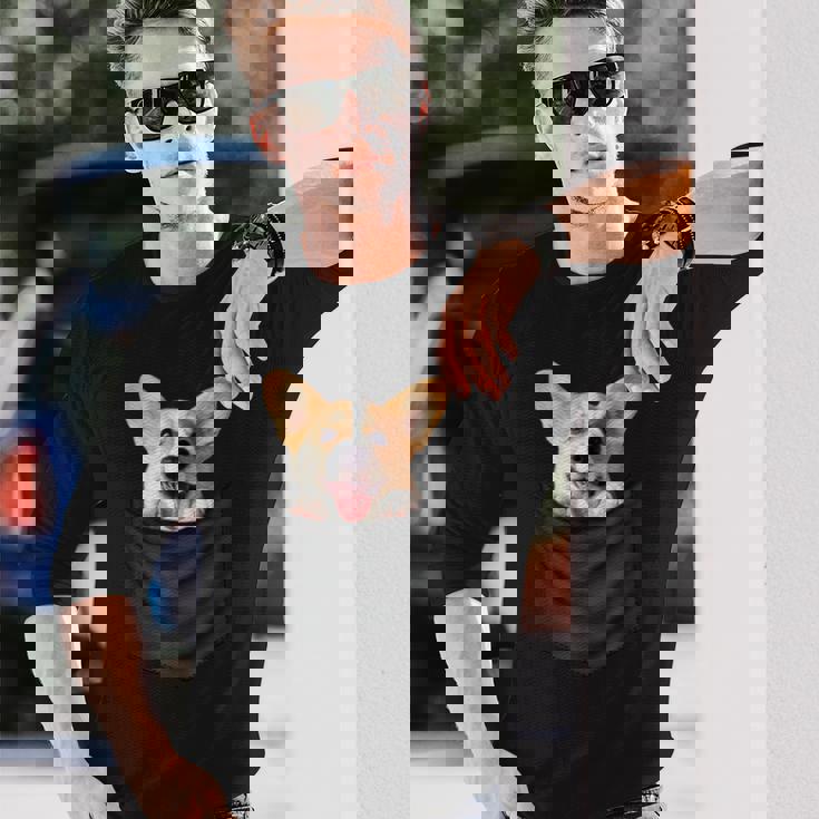 面白いtシャツ コーギー ポケット イヌ わんこ メンズ 犬好き グッズ おもしろ 面白い 服 ネタ 長袖Tシャツ 彼への贈り物