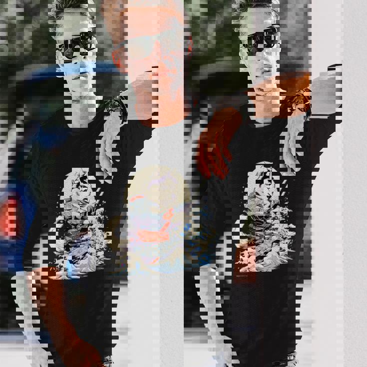 面白いtシャツ シベリアンハスキー 浮世絵 イヌ わんこ メンズ 犬好き グッズ おもしろ 面白い 服 ネタ 長袖Tシャツ 彼への贈り物