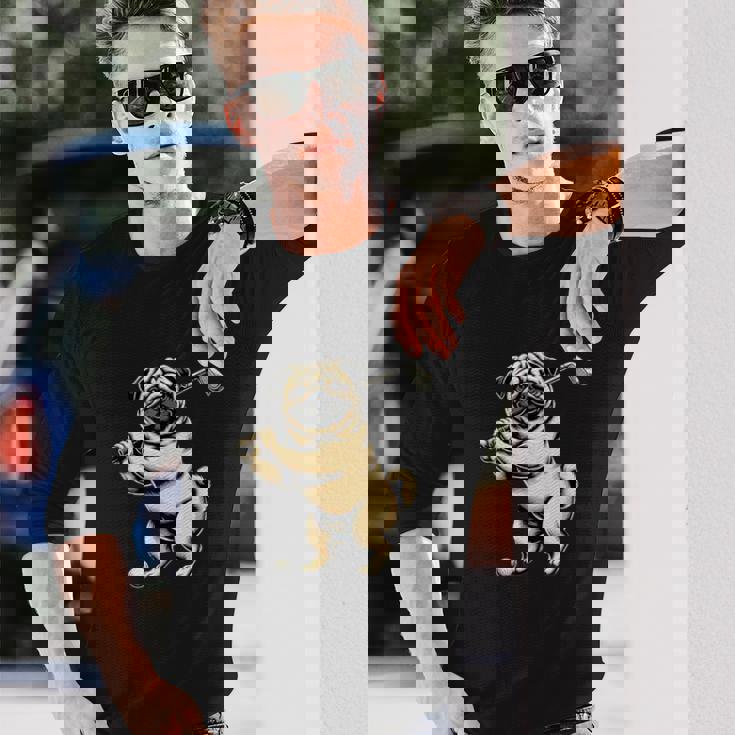 面白いtシャツ パグ ゴルフ イヌ わんこ メンズ 犬好き グッズ かわいい おもしろ 面白い 服 ネタ 長袖Tシャツ 彼への贈り物