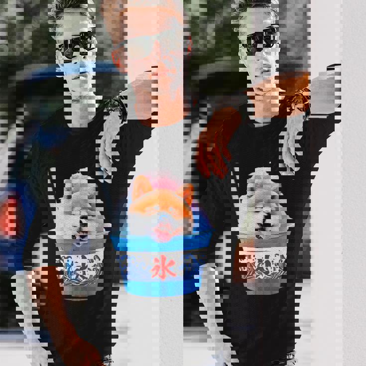 面白いtシャツ 柴犬 かき氷 イヌ わんこ メンズ 犬好き グッズ かわいい おもしろ 面白い 服 ネタ 夏 長袖Tシャツ 彼への贈り物