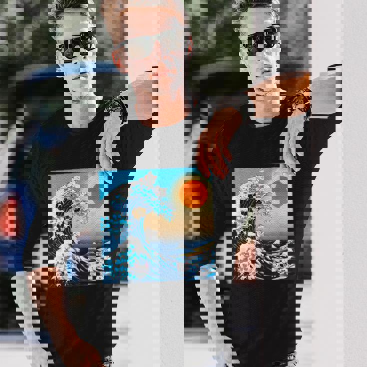 面白いtシャツ 猫 ネコ 浮世絵 海 メンズ 猫好き グッズ おもしろ 面白い 服 ネタ にゃんこ 猫の下僕 長袖Tシャツ 彼への贈り物