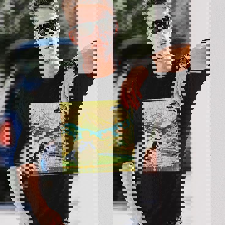 面白いtシャツ 猫 ネコ 温泉 メンズ 猫好き グッズ おもしろ 面白い 服 ネタ 猫の下僕 浮世絵 長袖Tシャツ 彼への贈り物