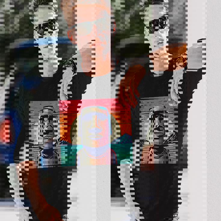 面白いイースター島像 レトロなモアイヘッドラパヌイv3 長袖Tシャツ 彼への贈り物