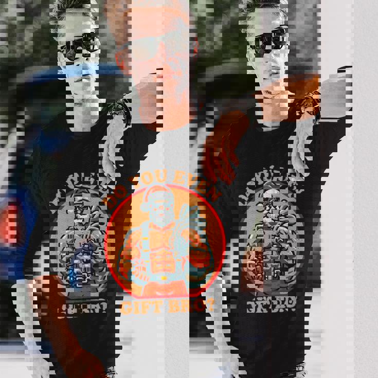 面白いクリスマス ウエイトリフティング ボディビルディング 筋肉質サンタ 長袖Tシャツ 彼への贈り物