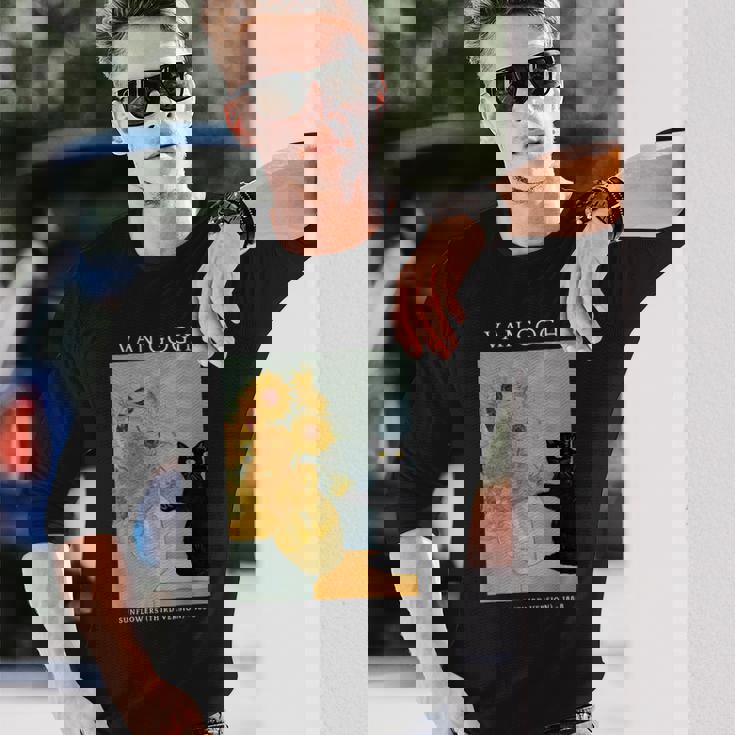 面白いゴッホ ひまわり 猫 ミーム ゴッホ アート 長袖Tシャツ 彼への贈り物