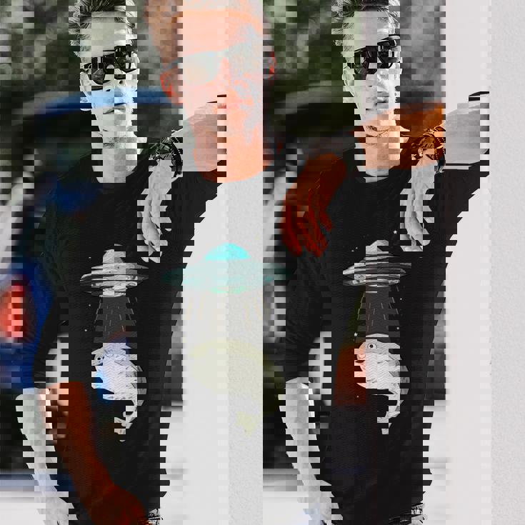 面白いサカバンバスピス フィッシュミーム Ufo アブダクション 長袖Tシャツ 彼への贈り物