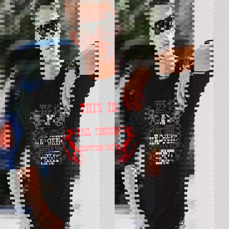 面白いザリガニの恋人シーフードザリガニを食べる 長袖Tシャツ 彼への贈り物