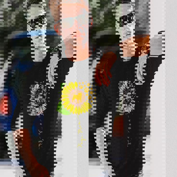 面白いパグママ ひまわり 母の日 パグ 犬好き 長袖Tシャツ 彼への贈り物