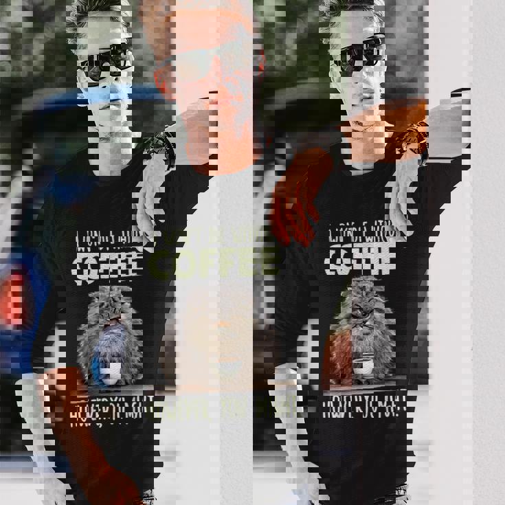 面白いパラス キャット コーヒー ドリンカーコーヒー愛好家 マヌルネコ 長袖Tシャツ 彼への贈り物