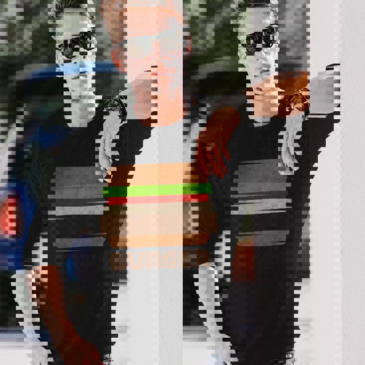 面白いフードハンバーガーのグラフィック。男性と男の子用。 長袖Tシャツ 彼への贈り物