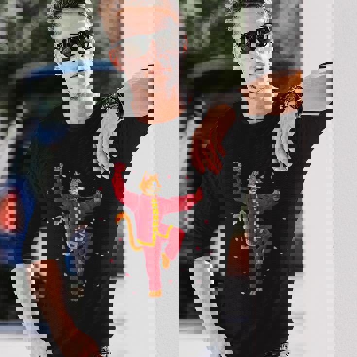 面白い太極拳 猫 武道 ヨガ 瞑想 長袖Tシャツ 彼への贈り物