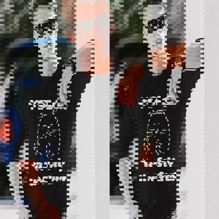 面白い猫 Tピースギフト Yolo 猫愛好家に 長袖Tシャツ 彼への贈り物