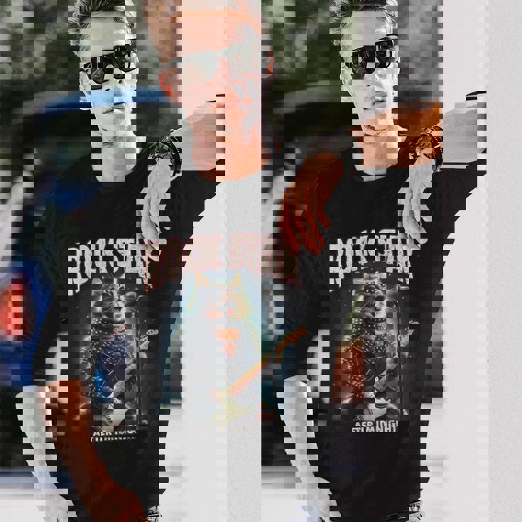 面白い猫 ギタリスト エレクトリックギター ロックスター 猫 長袖Tシャツ 彼への贈り物