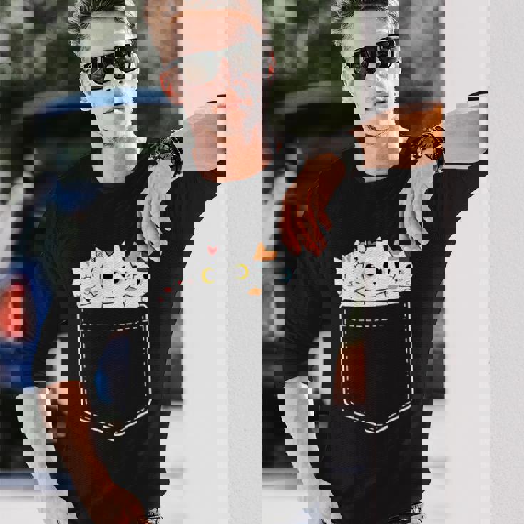 面白い猫 ポケット かわいい カワイイ キティ ラブ キャット ポケット付き 長袖Tシャツ 彼への贈り物