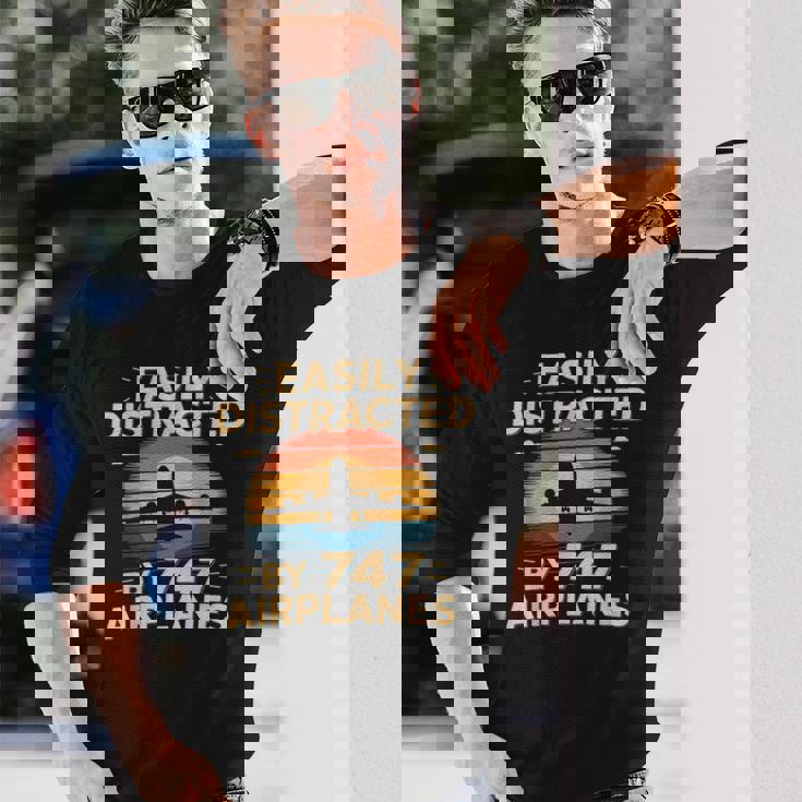 飛行機 簡単 気を取られる 747 飛行機 面白い パイロット 長袖Tシャツ 彼への贈り物