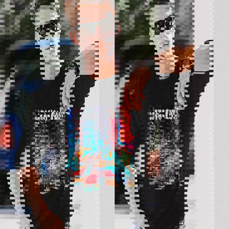 香港のお土産-夜の香港 長袖Tシャツ 彼への贈り物