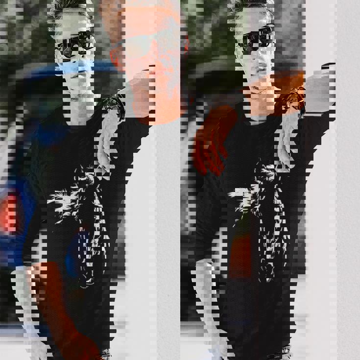 馬好きのためのエレガントな馬のシルエットのグラフィックアートデザイン。 長袖Tシャツ 彼への贈り物