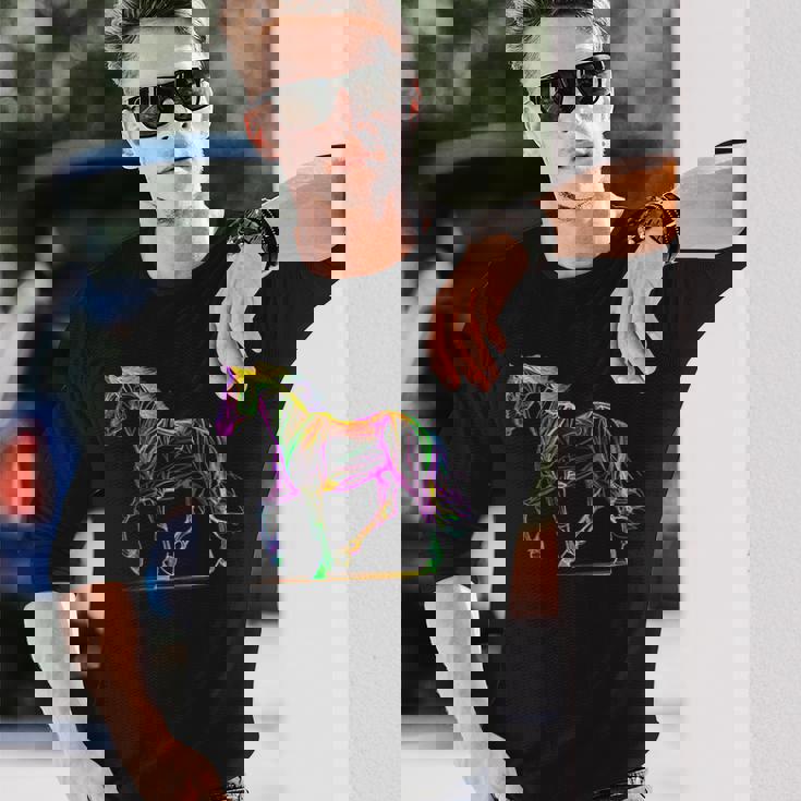 馬術 カラフル 馬好き 西洋 ロデオ 長袖Tシャツ 彼への贈り物