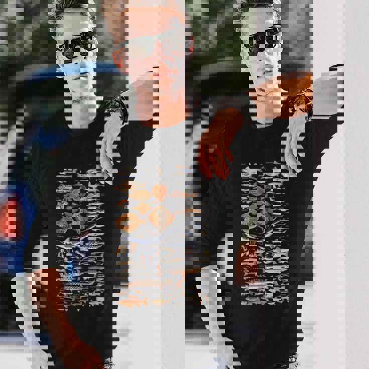 魚の概要と名前。 長袖Tシャツ 彼への贈り物