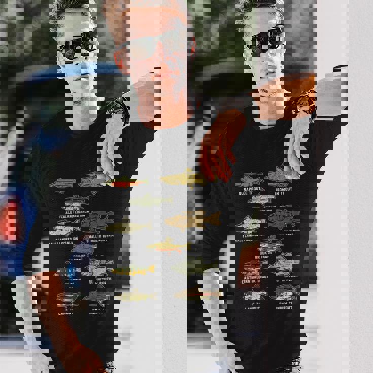 魚の種のトラウトのサーモンのバス釣りの漁師のアングラーのギフト 長袖Tシャツ 彼への贈り物