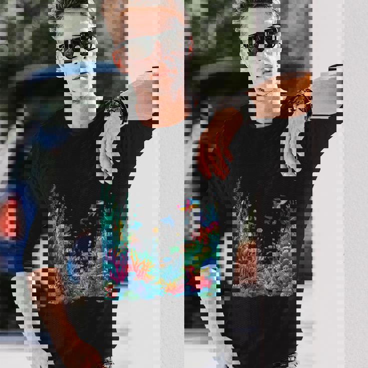 鮮やかなサンゴ礁海洋生物のシーン 長袖Tシャツ 彼への贈り物