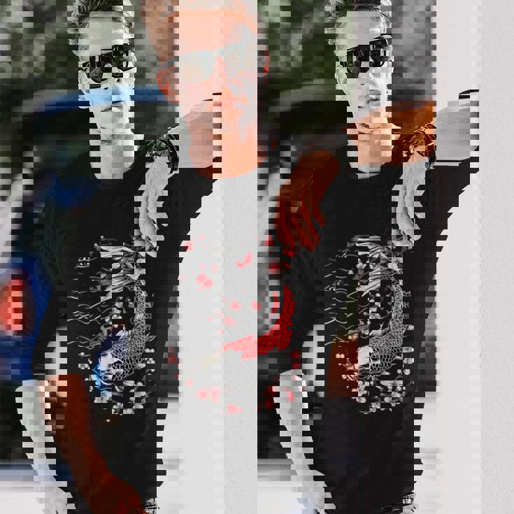 鯉 桜 桜 季節 錦鯉 魚 アジアン 長袖Tシャツ 彼への贈り物